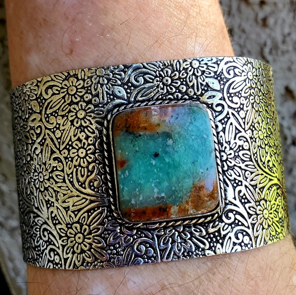 New Chrysoprase 925 Silver Cuff Bracelet. - Picture 6 of 10